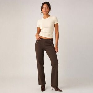 Brown Mod Grommet Straight Leg Pants Stretch Y2K 89th + Madison M